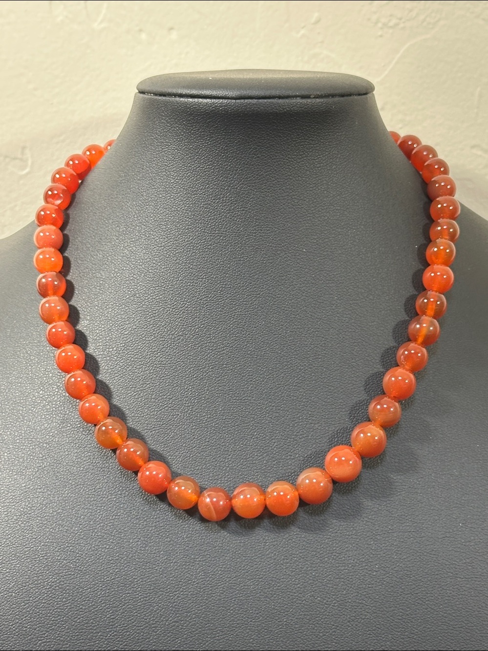 Carnelian Gem Stone Round Bead 16” Vintage Necklace